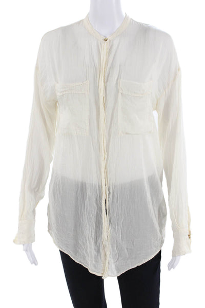 Giada Forte Womens Long Sleeves Button Down Blouse Off White Cotton Size 1