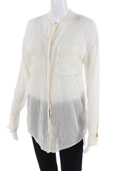 Giada Forte Womens Long Sleeves Button Down Blouse Off White Cotton Size 1