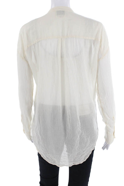 Giada Forte Womens Long Sleeves Button Down Blouse Off White Cotton Size 1