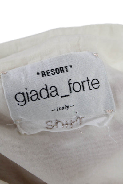 Giada Forte Womens Long Sleeves Button Down Blouse Off White Cotton Size 1