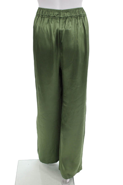 Zara Womens Satin Elastic Waist Wide Leg Pants Green Size XL