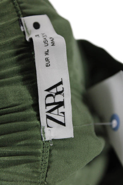 Zara Womens Satin Elastic Waist Wide Leg Pants Green Size XL