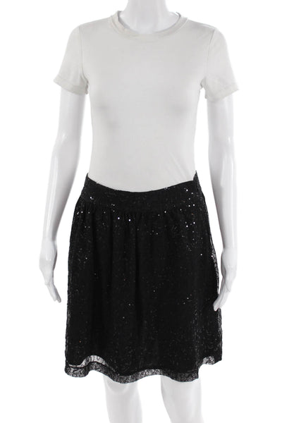 Cynthia Rowley Womens Sequin Zip Up Skirt Black Size 4