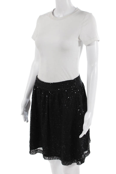 Cynthia Rowley Womens Sequin Zip Up Skirt Black Size 4