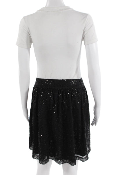Cynthia Rowley Womens Sequin Zip Up Skirt Black Size 4
