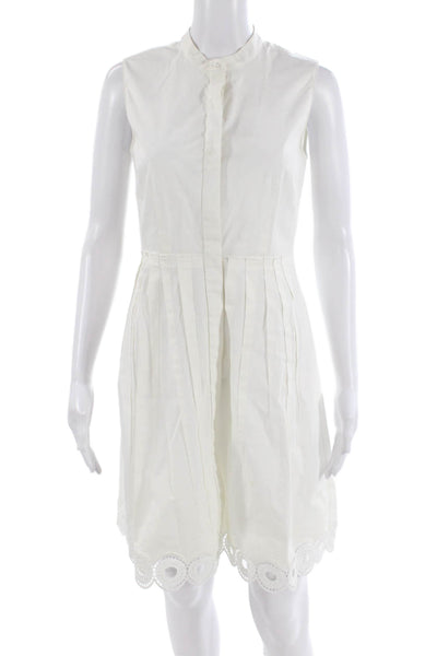 T Tahari, Women, Shirt Dress White Collared Sleeveless Cotton Spandex Size 4