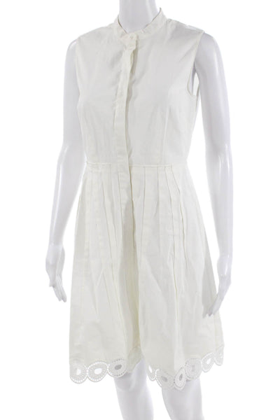 T Tahari, Women, Shirt Dress White Collared Sleeveless Cotton Spandex Size 4