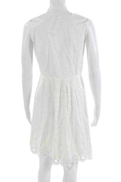 T Tahari, Women, Shirt Dress White Collared Sleeveless Cotton Spandex Size 4