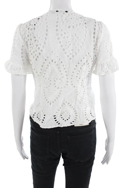 Zara Woman Womens Embroidered Short Sleeve Button Up Blouse Top White Size S