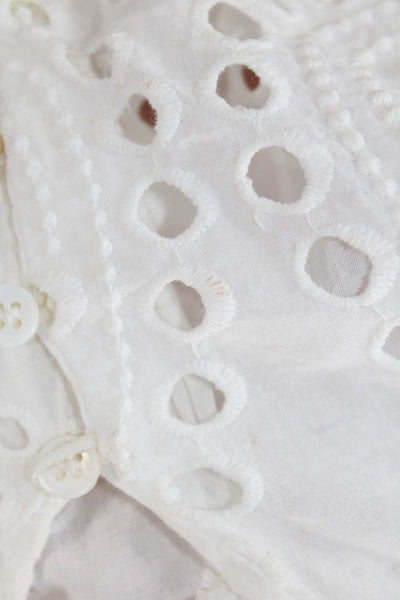 Zara Woman Womens Embroidered Short Sleeve Button Up Blouse Top White Size S