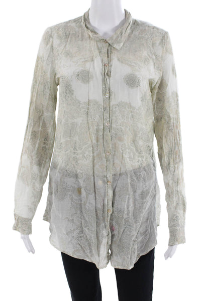 Calypso Saint Barth Womens Cotton Paisley Button Up Blouse Top White Size S
