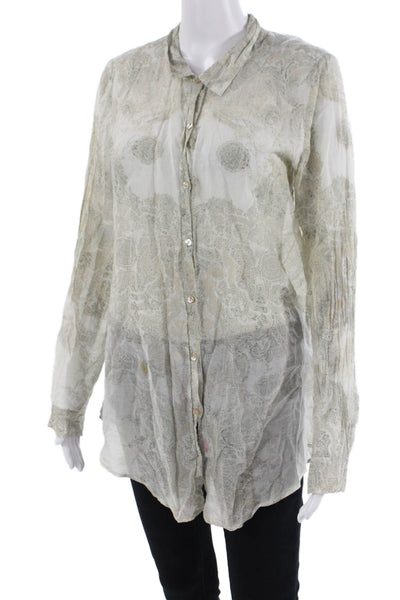 Calypso Saint Barth Womens Cotton Paisley Button Up Blouse Top White Size S