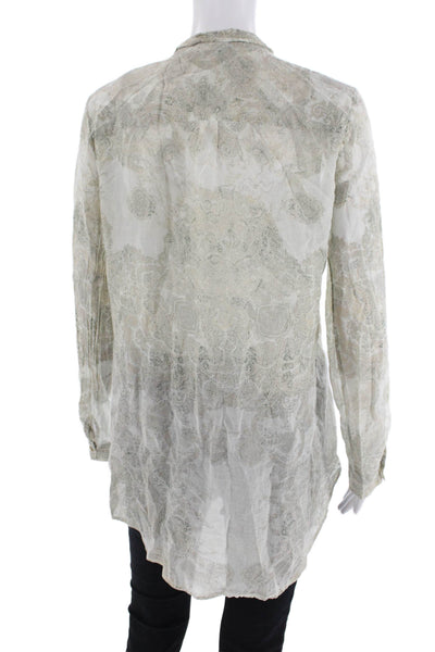 Calypso Saint Barth Womens Cotton Paisley Button Up Blouse Top White Size S