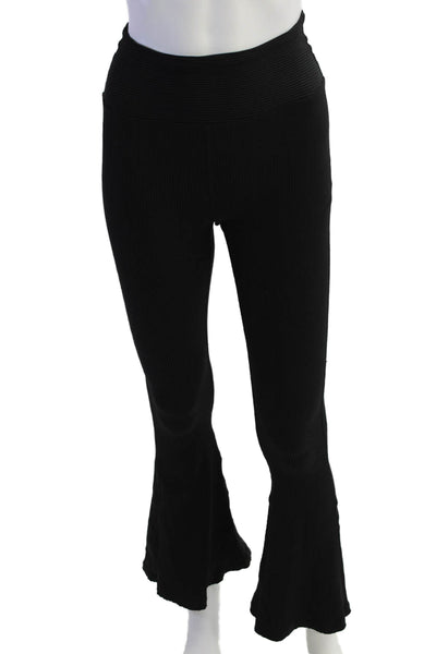 Year Of Ours Womens High Rise Ribbed Knit Flare Leg Leggings Black Size Small