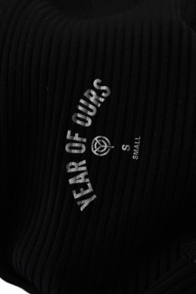 Year Of Ours Womens High Rise Ribbed Knit Flare Leg Leggings Black Size Small