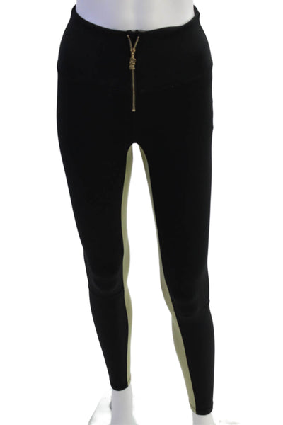 PE Nation Womens High Rise Stretch Knit Zipper Ankle Leggings Black Green XS