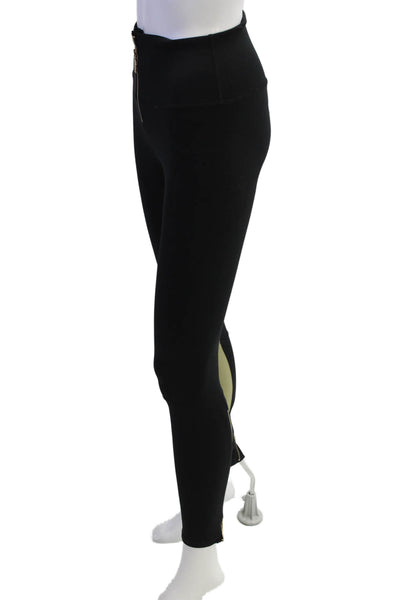 PE Nation Womens High Rise Stretch Knit Zipper Ankle Leggings Black Green XS