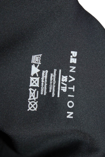 PE Nation Womens High Rise Stretch Knit Zipper Ankle Leggings Black Green XS