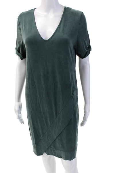 Dolan Women Shift T-Shirt Dress Green V-Neck Short Sleeve Size S
