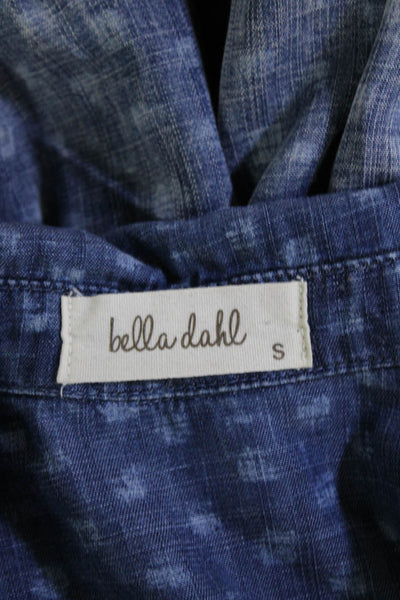 Bella Dahl Women Shirt Dress Blue Geometric Collared Long Sleeve Tencel Size S