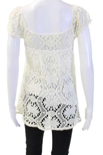 Milly Women's Short Sleeves Round Neck Crochet Blouse Cream Size 4