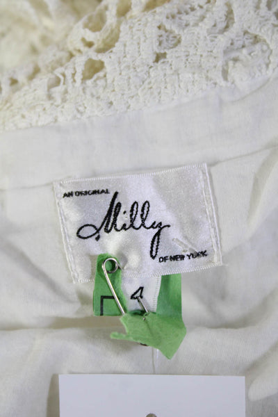 Milly Women's Short Sleeves Round Neck Crochet Blouse Cream Size 4