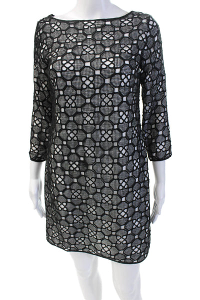 Catherine Carino, Women Sheath Dress Black 3/4 Sleeve Geometric Short Size 4