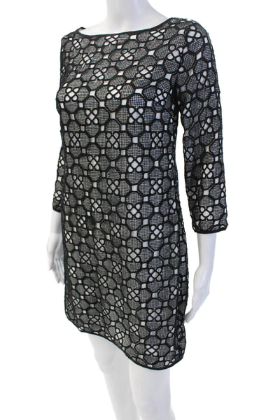 Catherine Carino, Women Sheath Dress Black 3/4 Sleeve Geometric Short Size 4