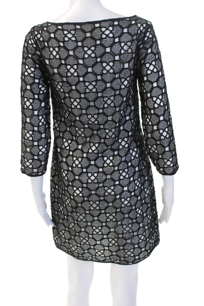 Catherine Carino, Women Sheath Dress Black 3/4 Sleeve Geometric Short Size 4