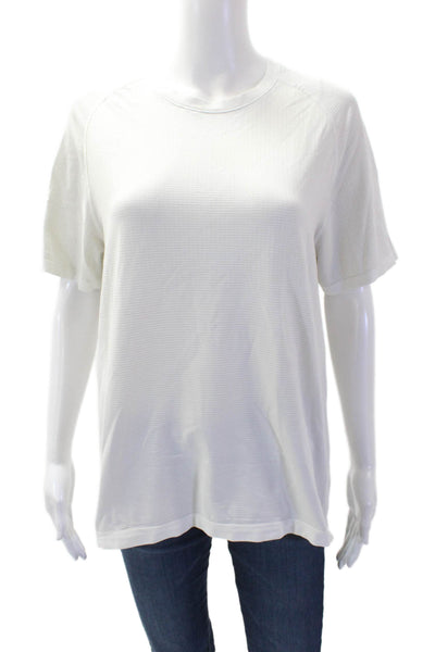 Lululemon Mens White Striped Crew Neck T-Shirt Short Sleeve Nylon Blend Size S