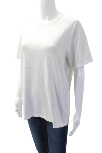 Lululemon Mens White Striped Crew Neck T-Shirt Short Sleeve Nylon Blend Size S
