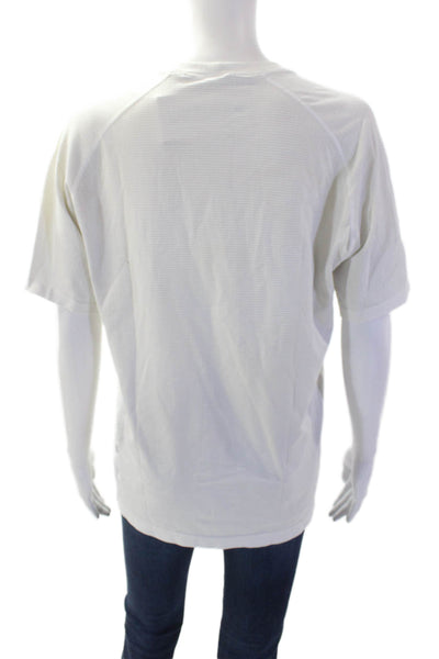 Lululemon Mens White Striped Crew Neck T-Shirt Short Sleeve Nylon Blend Size S