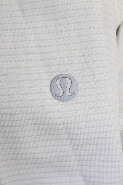 Lululemon Mens White Striped Crew Neck T-Shirt Short Sleeve Nylon Blend Size S
