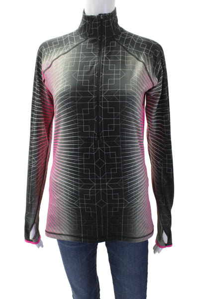 Nike Womens Ombre Geometric Print Long Sleeve Zippered Detail Top Pink Size M