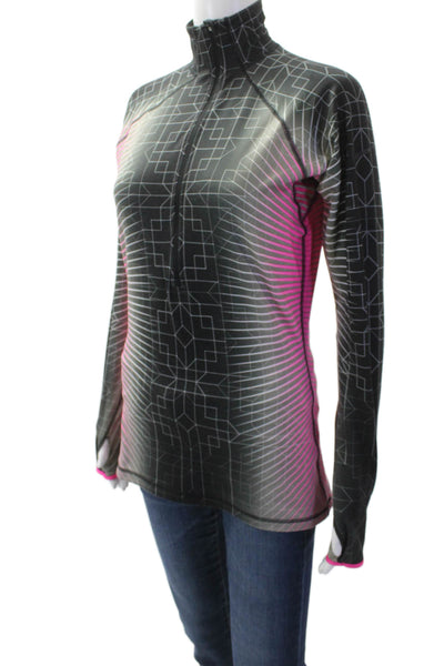 Nike Womens Ombre Geometric Print Long Sleeve Zippered Detail Top Pink Size M