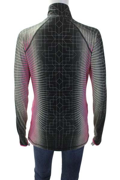 Nike Womens Ombre Geometric Print Long Sleeve Zippered Detail Top Pink Size M