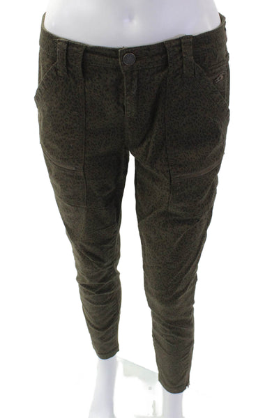 Joie Womens Cotton Zip Button Animal Print Pants Green Size EUR 27