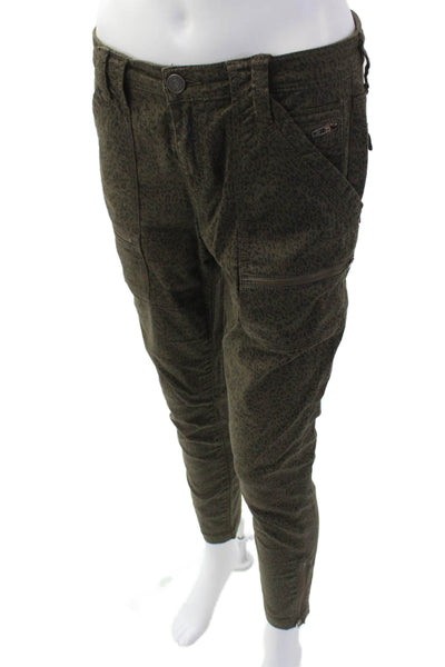 Joie Womens Cotton Zip Button Animal Print Pants Green Size EUR 27