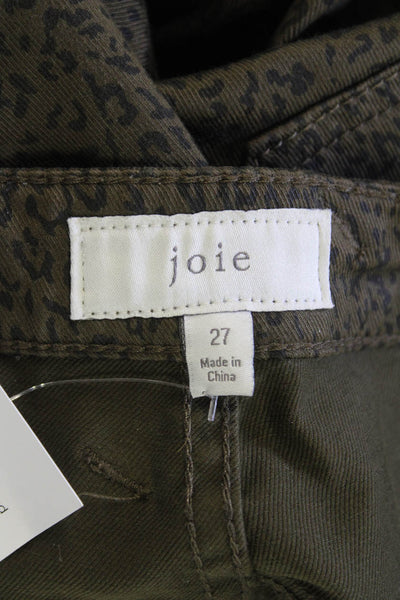 Joie Womens Cotton Zip Button Animal Print Pants Green Size EUR 27