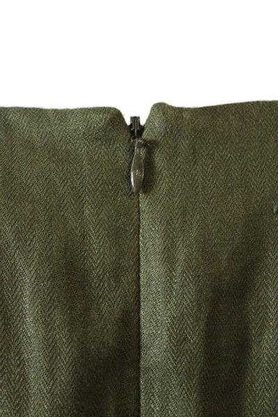 J Crew Women Shift Dress Army Green Short Sleeve Linen Knee Length Size 4P