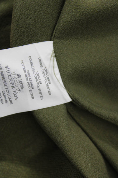 J Crew Women Shift Dress Army Green Short Sleeve Linen Knee Length Size 4P