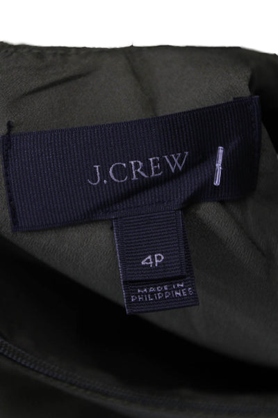 J Crew Women Shift Dress Army Green Short Sleeve Linen Knee Length Size 4P