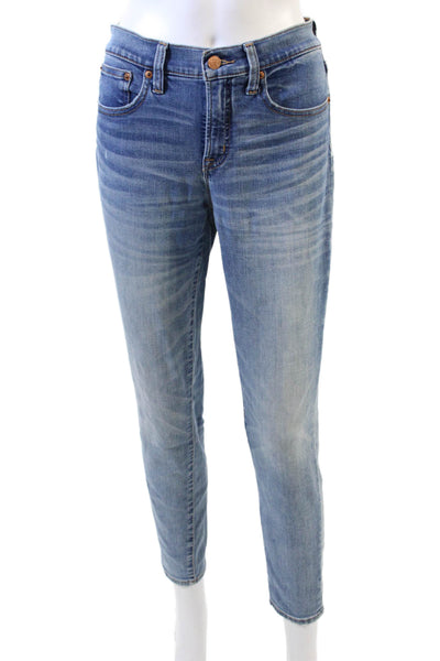 J Crew Womens Petites Cropped Ankle Jeans Blue High Rise Button Size 27
