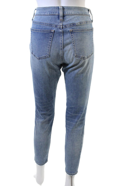 J Crew Womens Petites Cropped Ankle Jeans Blue High Rise Button Size 27
