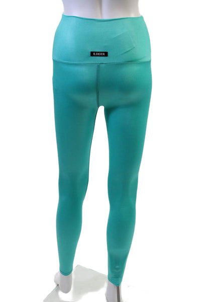 K-Deer Womens High Waisted Pull On Leggings Shiny Teal Size XS