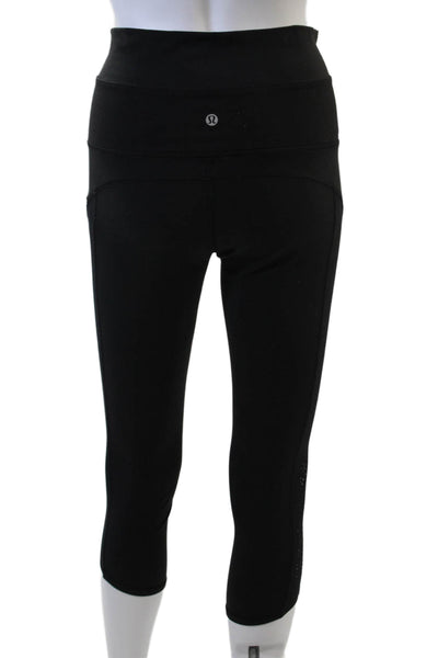 Lululemon Womens Pull On Laser Cut Trim Cropped Leggings Black Size 6