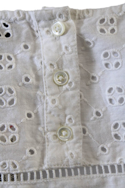 J Crew Womens Linen Eyelet Boat Neck Long Sleeve Blouse Top White Size 4P