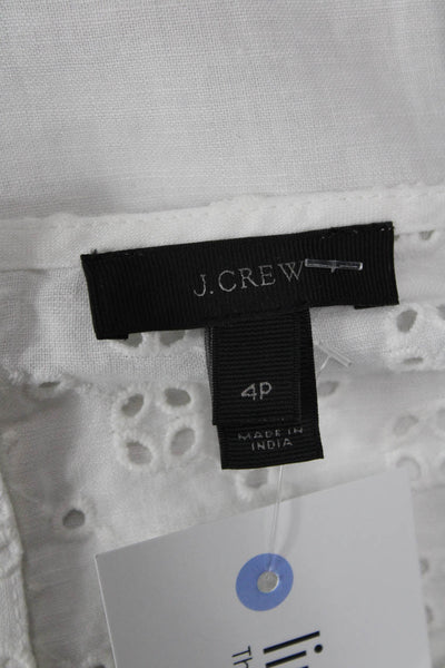 J Crew Womens Linen Eyelet Boat Neck Long Sleeve Blouse Top White Size 4P