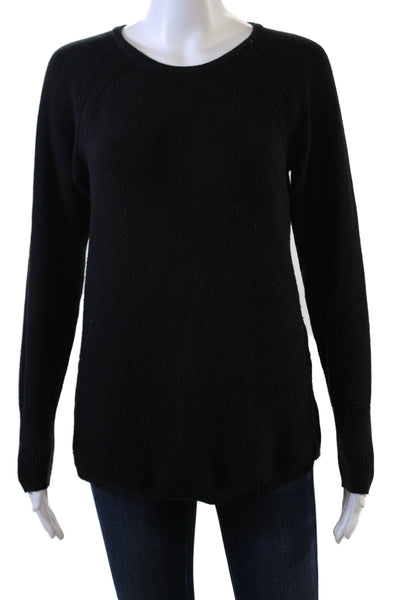 Athleta Womens Knit Crew Neck Side Zip Detail Long Sleeve Sweater Top Black Sz S