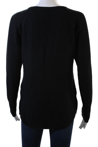 Athleta Womens Knit Crew Neck Side Zip Detail Long Sleeve Sweater Top Black Sz S